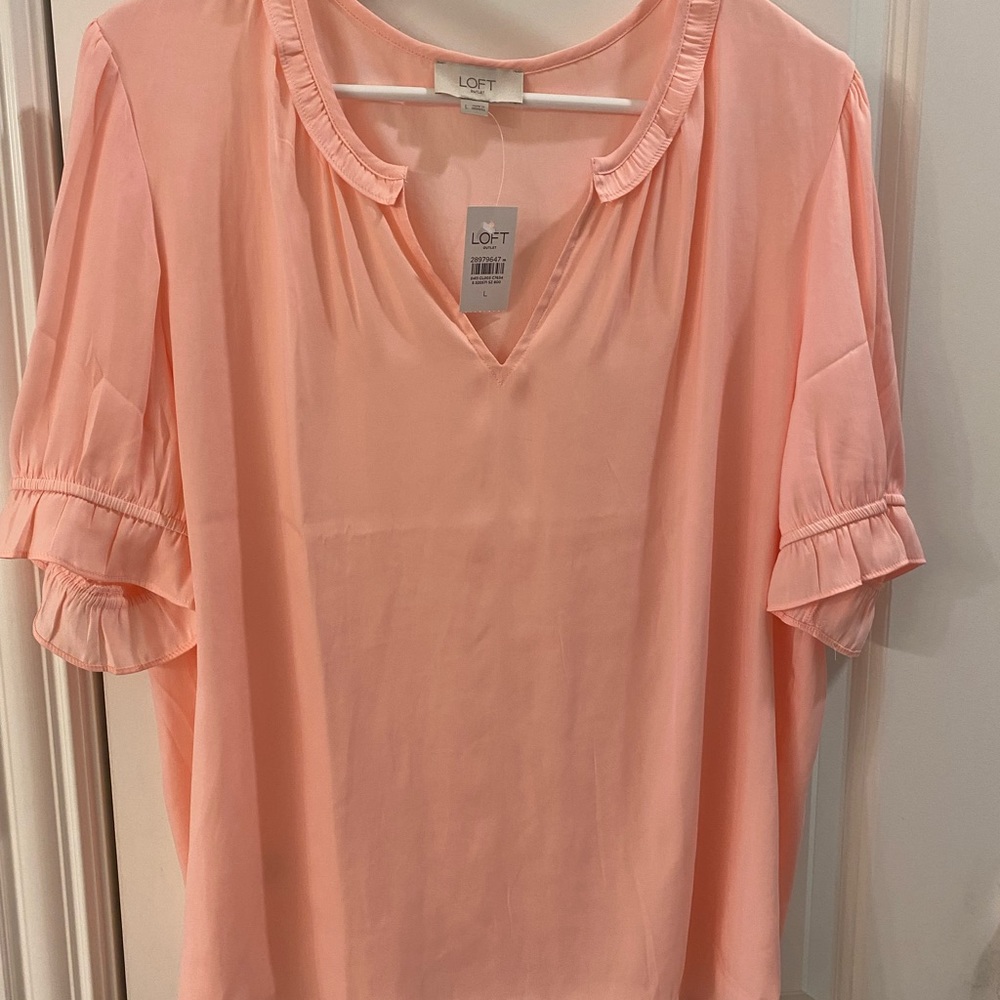 LOFT Pink Blouse, Ruffle Short Sleeves, NWT, soft